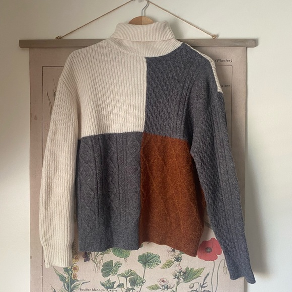Wishlist Color-block Cable-knit Turtleneck Sweater size S/M - Picture 1 of 6